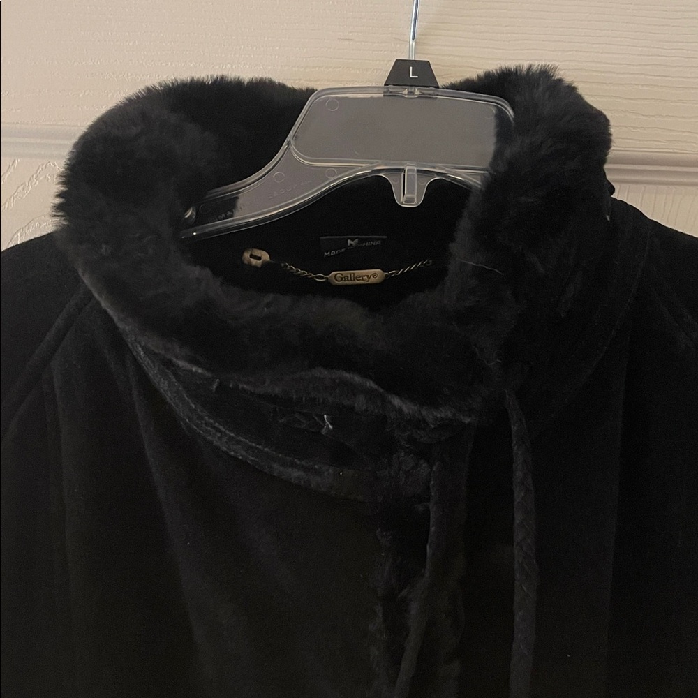 Gallery Black Leather(Suede)Button Front Winter Coat. Size M - Picture 3 of 10